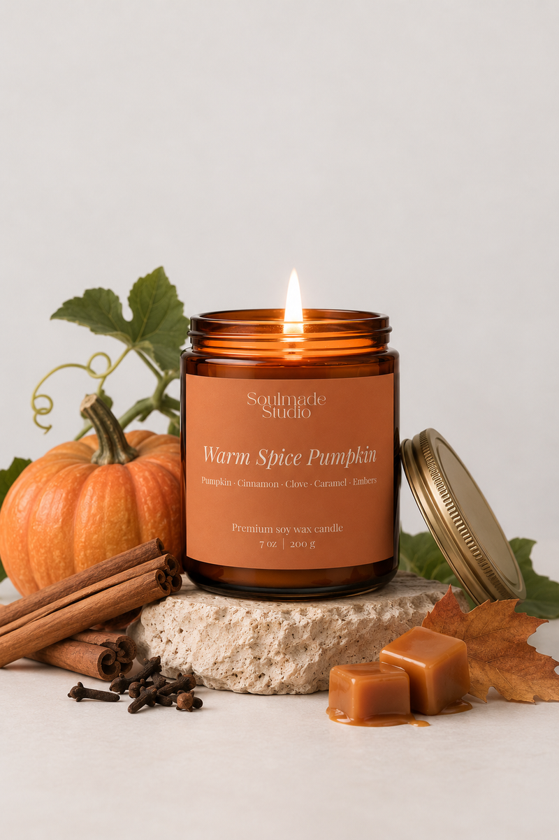 Warm Spice Pumpkin Candle | Calabaza especiada, caramelo y brasas